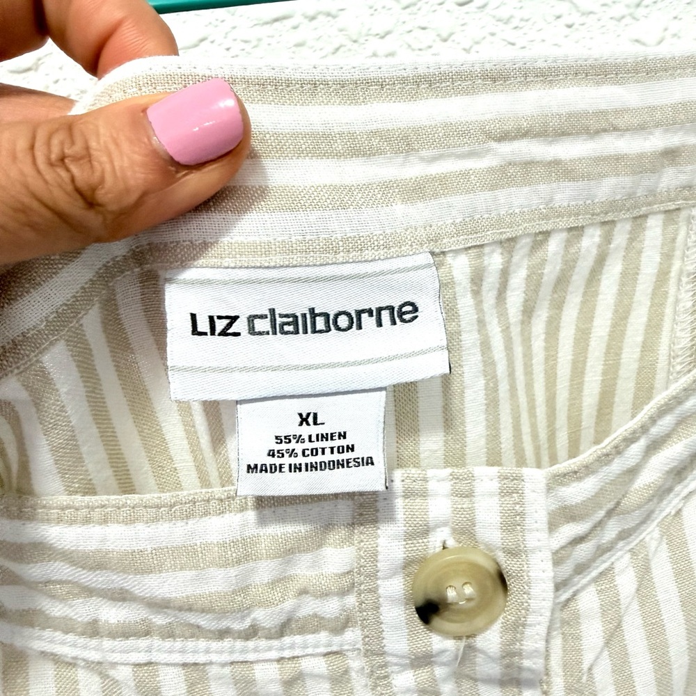 Liz Claiborne linen blend Cream Striped Midi Dress XL - Picture 2 of 7